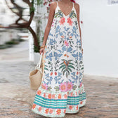 Floral Print Spaghetti Strap Tiered Maxi Dress Summer 3