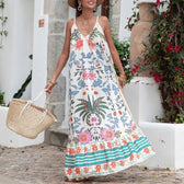 Floral Print Spaghetti Strap Tiered Maxi Dress Summer