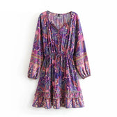 Floral Print V-Neck Long Sleeve Tiered Ruffle Mini Dress 3
