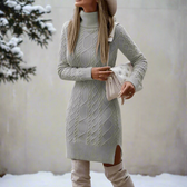 Cable Knit High Neck Long Sleeve Bodycon Sweater Mini Dress 2