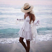 Lace Halter Backless Tiered Mini Dress