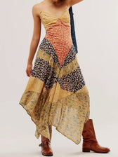 Floral Patchwork Spaghetti Strap Lace Trim Slip Maxi Dress