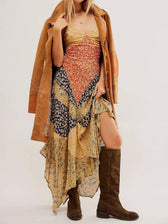 Floral Patchwork Spaghetti Strap Lace Trim Slip Maxi Dress 2