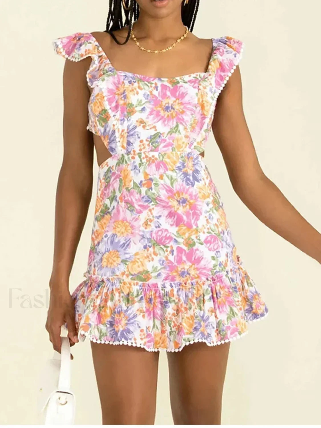 Boho Floral Backless Mini Dress