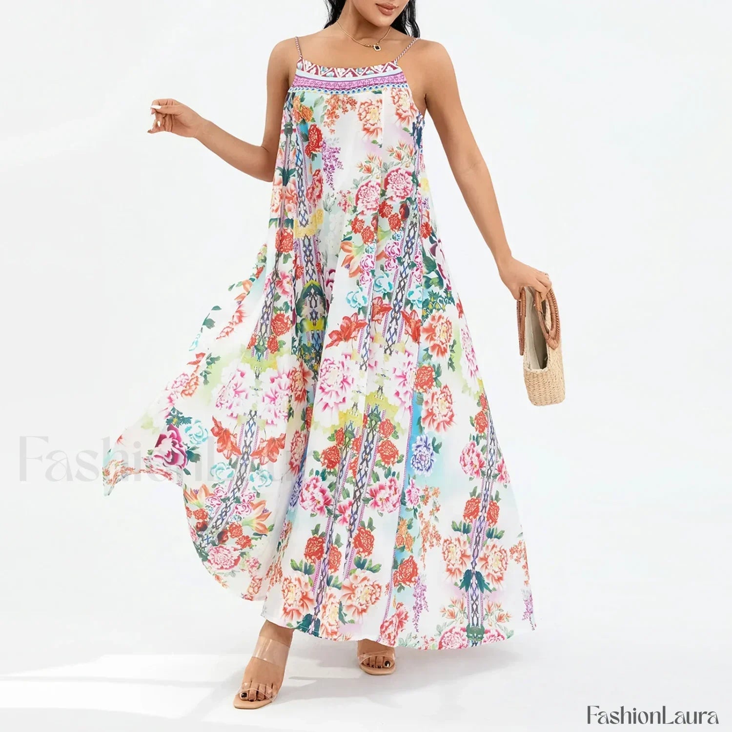 Boho Floral Slit Sleeveless Maxi Dress