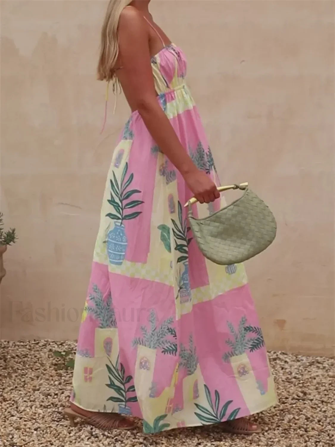 Boho Floral Strap Backless Maxi Dress