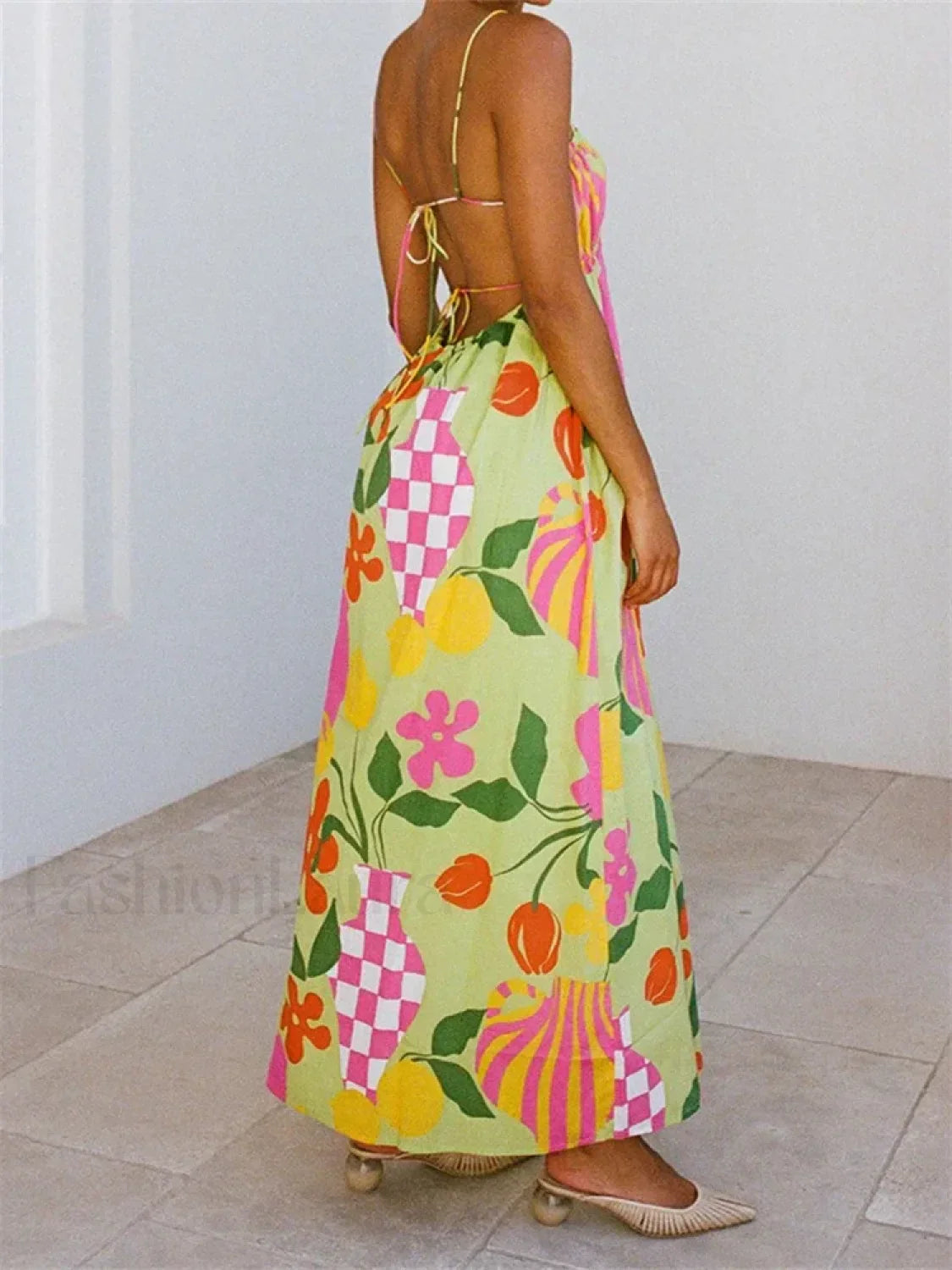 Boho Floral Strap Backless Maxi Dress
