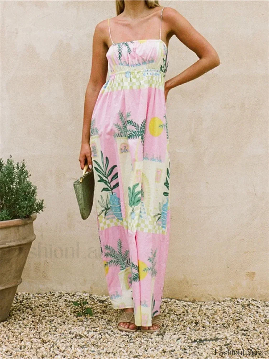 Boho Floral Strap Backless Maxi Dress