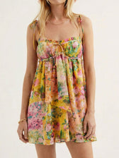 Floral Chiffon Spaghetti Strap Babydoll Mini Dress