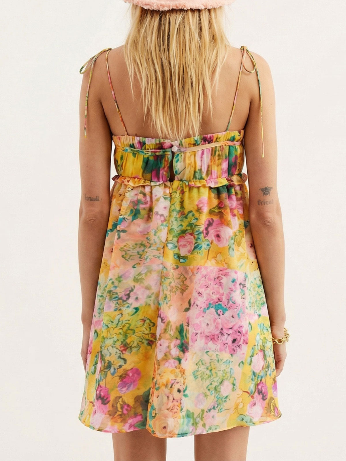 Floral Chiffon Spaghetti Strap Babydoll Mini Dress 4