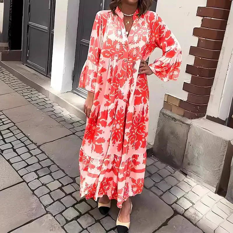 Long Sleeve V-Neck Tiered Boho Maxi Dress 3