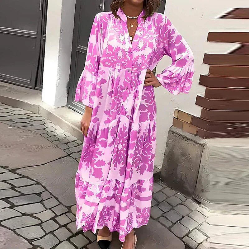 Long Sleeve V-Neck Tiered Boho Maxi Dress 4