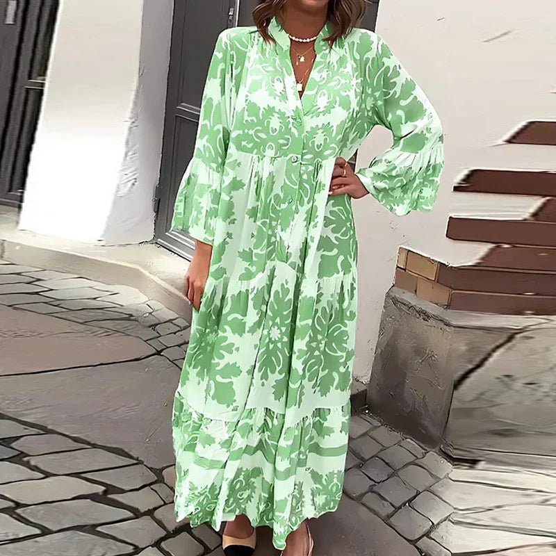 Long Sleeve V-Neck Tiered Boho Maxi Dress 5