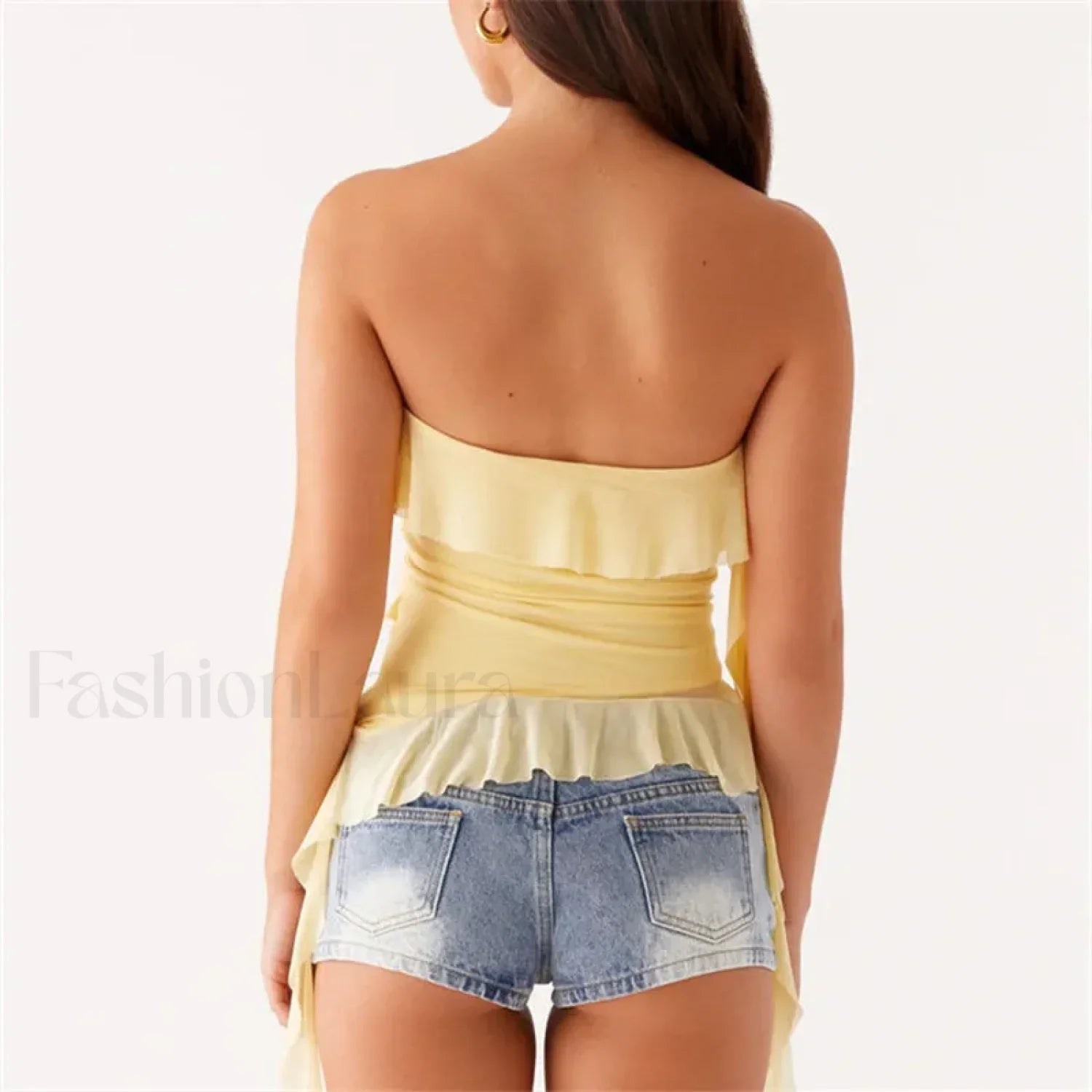 Boho Strapless Ruffle Crop Top