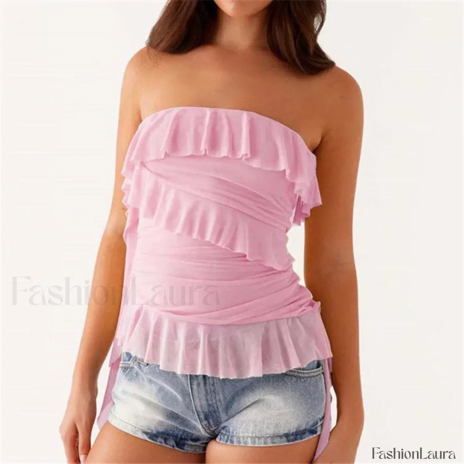 Boho Strapless Ruffle Crop Top