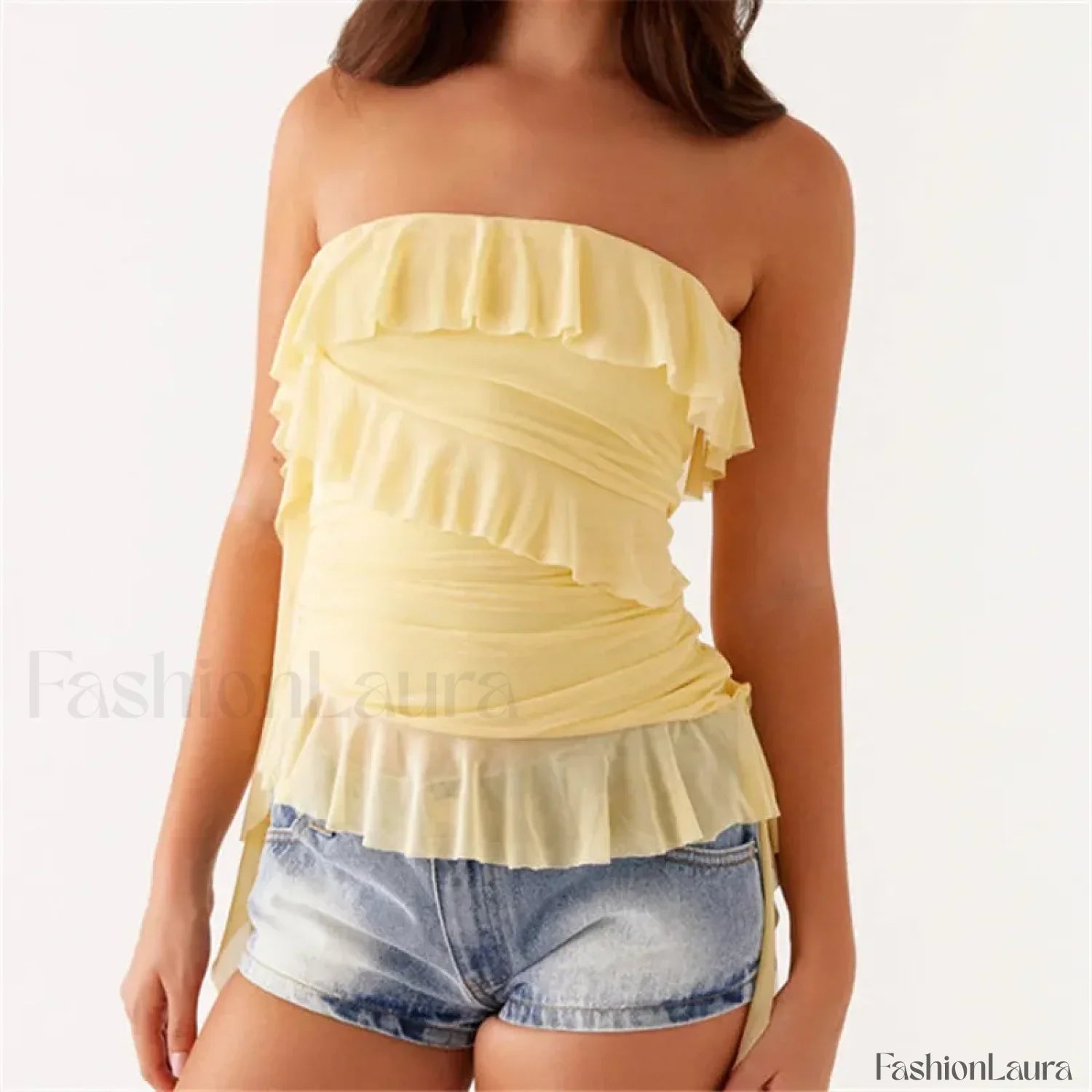 Boho Strapless Ruffle Crop Top