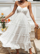 Lace Trim Tiered Spaghetti Strap Maxi Dress
