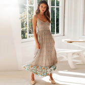 Floral V-Neck Spaghetti Strap Maxi Dress Summer 2