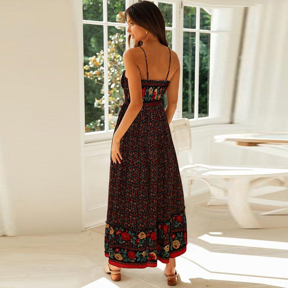 Floral V-Neck Spaghetti Strap Maxi Dress Summer 6