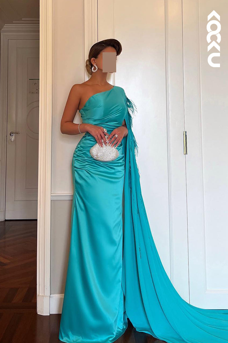 L1195 - Classic & Timeless One Shoudler Sheath Ruched Formal Prom Dress