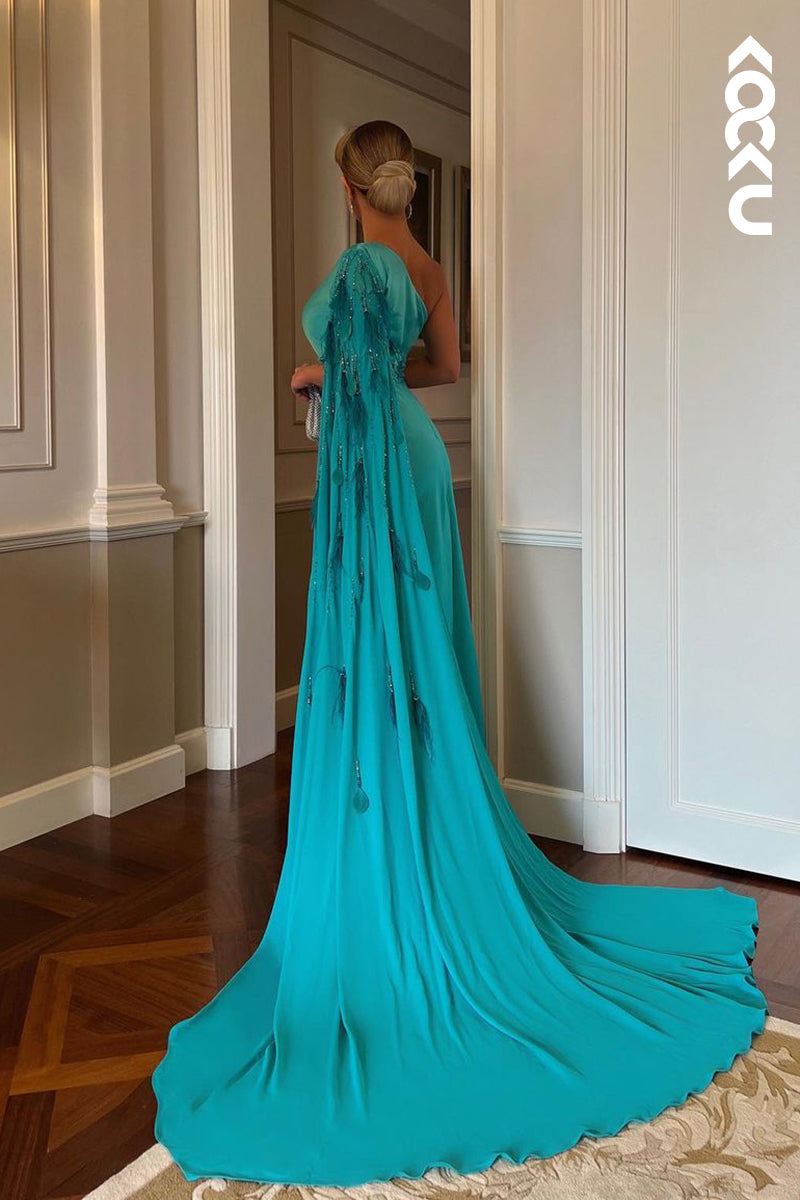 L1195 - Classic & Timeless One Shoudler Sheath Ruched Formal Prom Dress