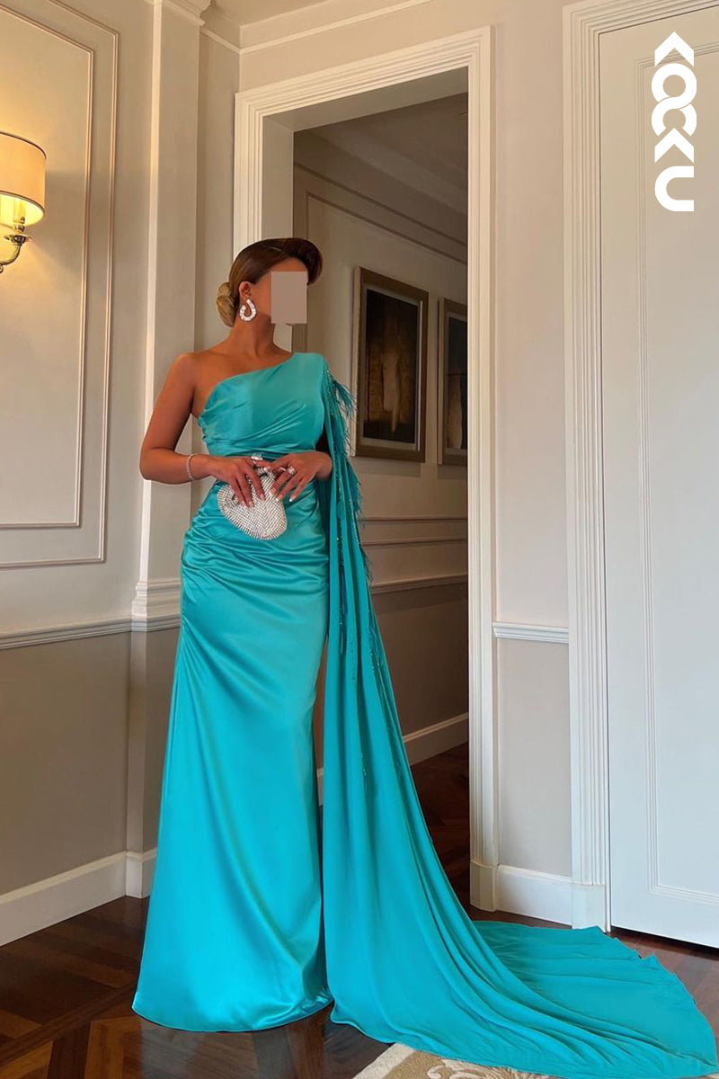 L1195 - Classic & Timeless One Shoudler Sheath Ruched Formal Prom Dress