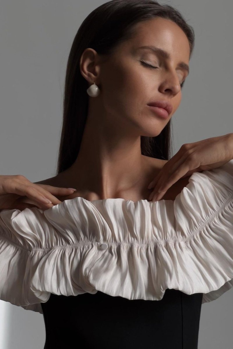 Haydée Exclusive Off the Shoulder Maxi Dress with Ruffles Statement Occasion Edit