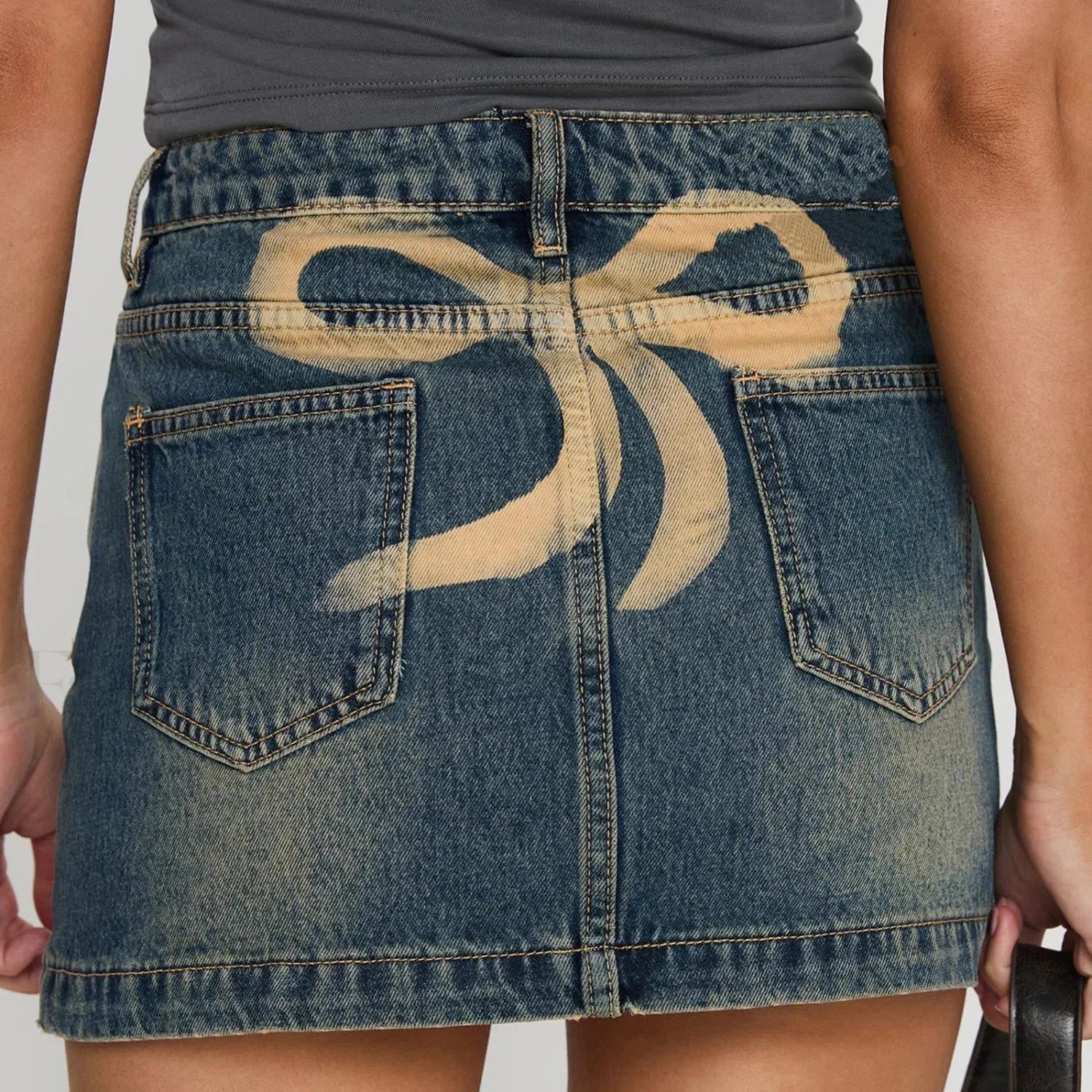 Bow Back Pocket Denim Skirt