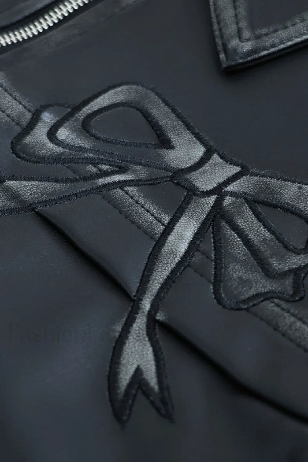 Bow Decor Faux Leather Moto Jacket