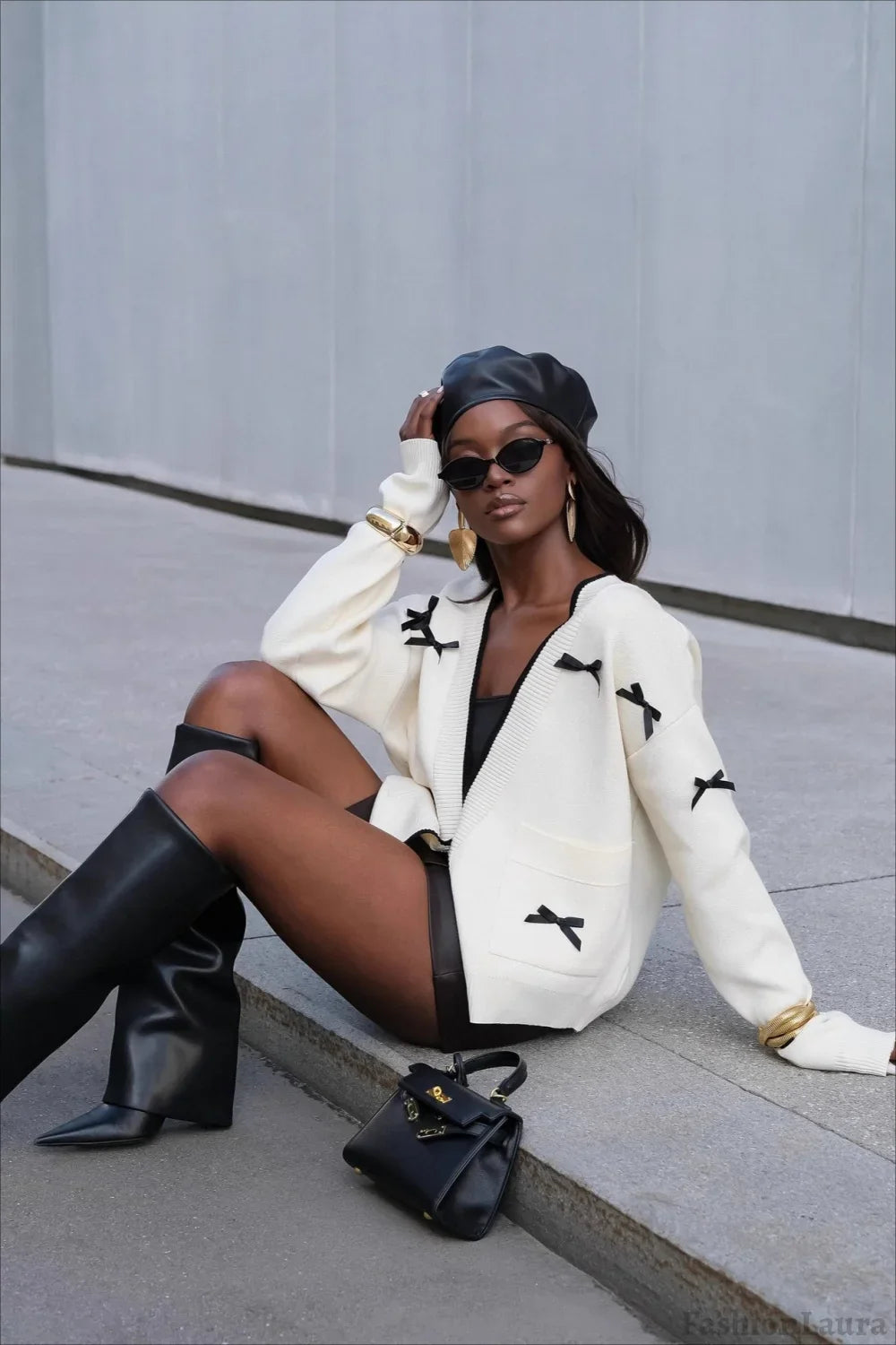 Bow Detail V-Neck Cardigan