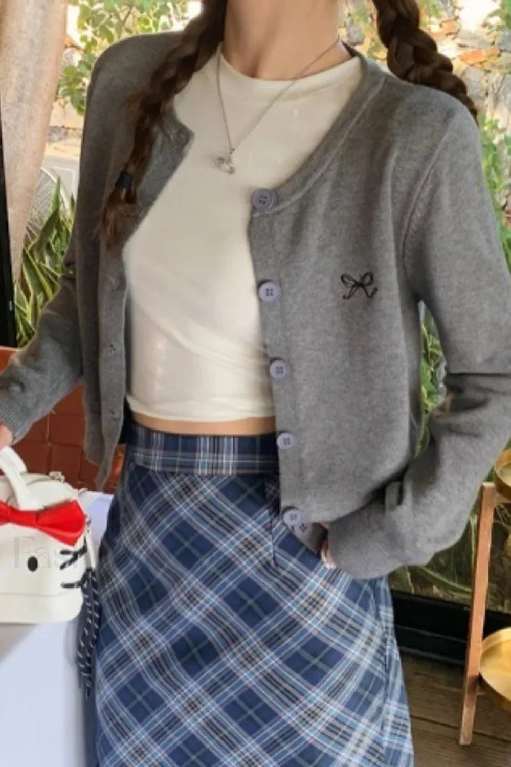 Bow Embroidered Knit Cardigan