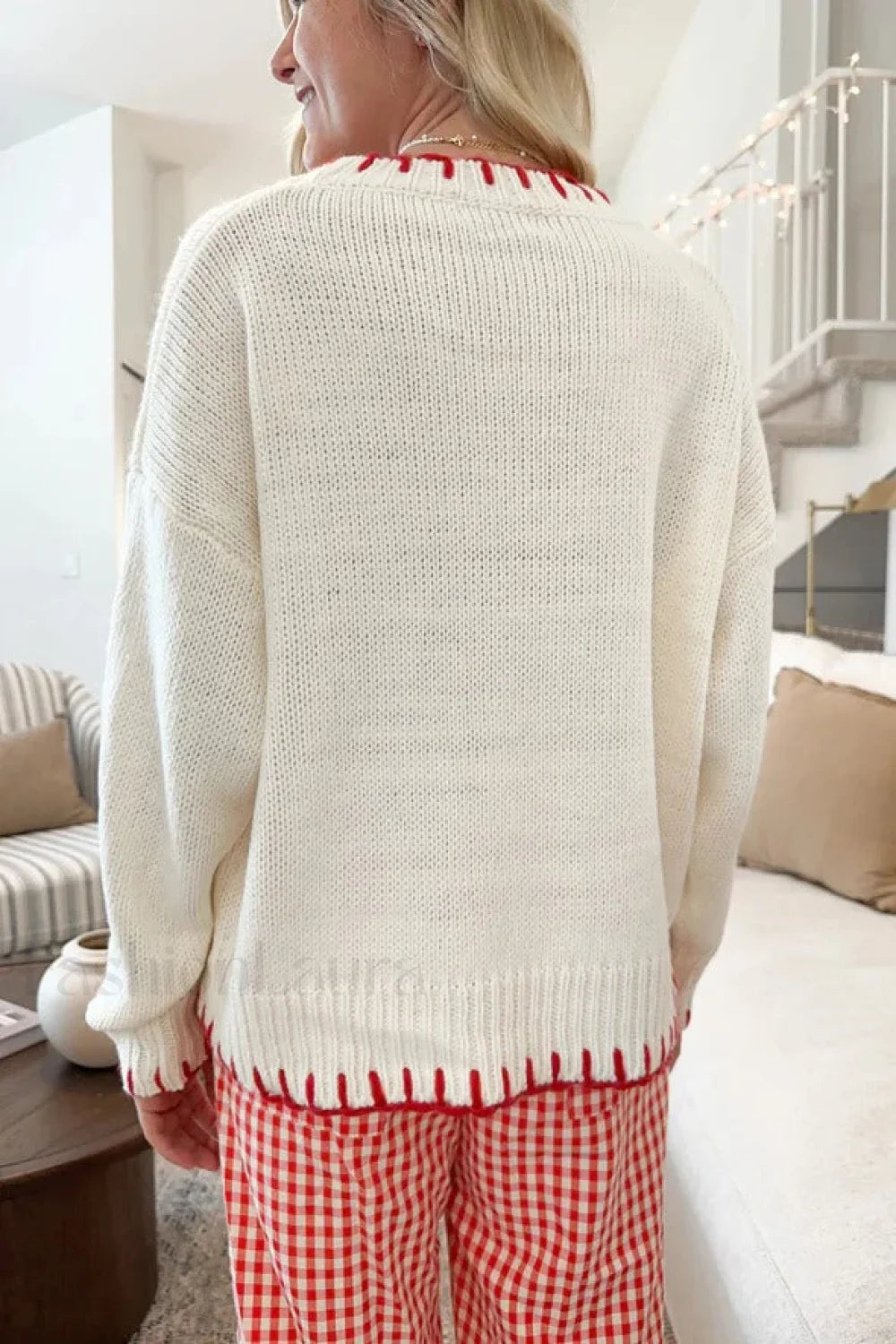 Bow Jacquard Knit Pullover Sweater