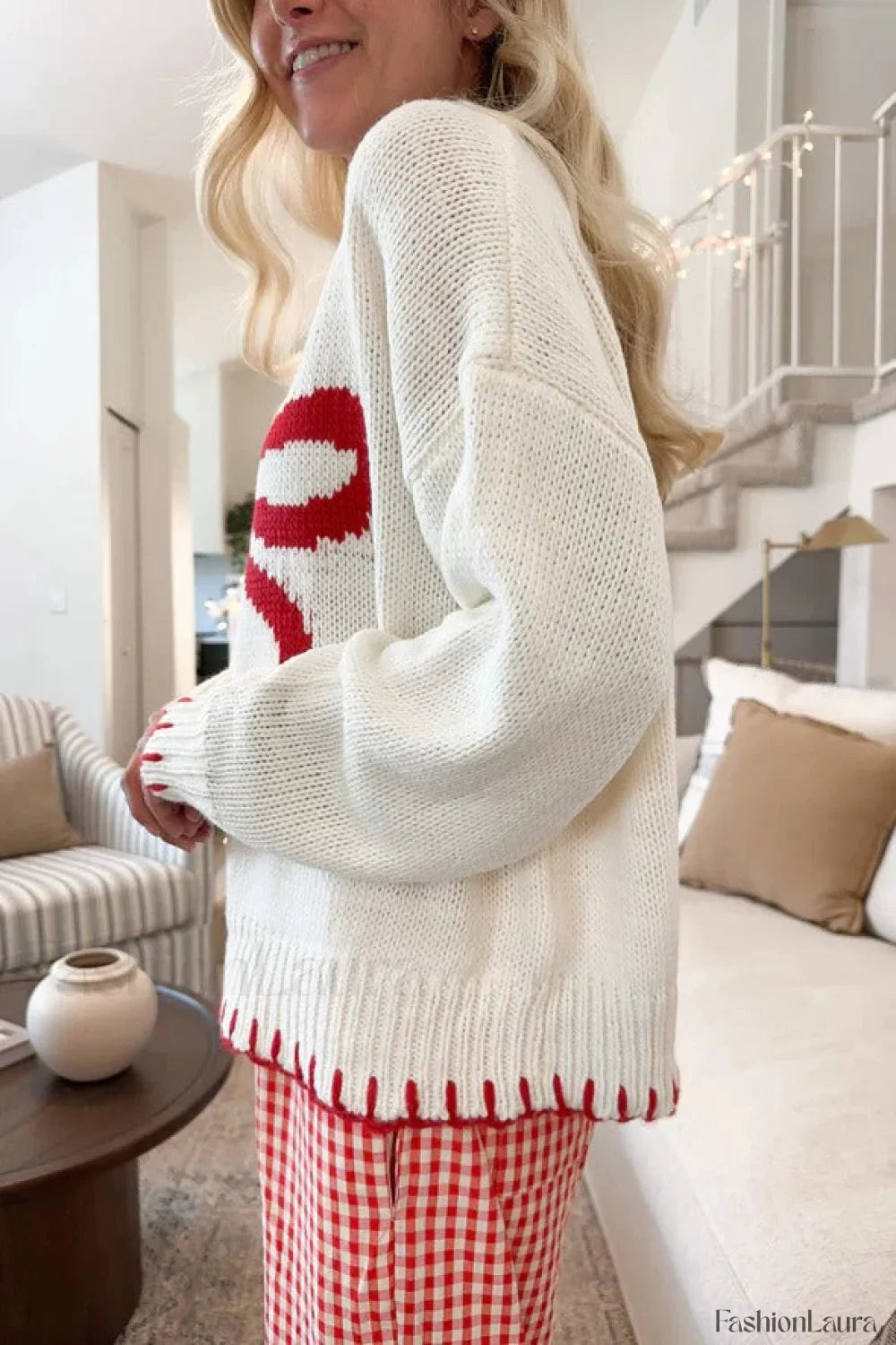 Bow Jacquard Knit Pullover Sweater