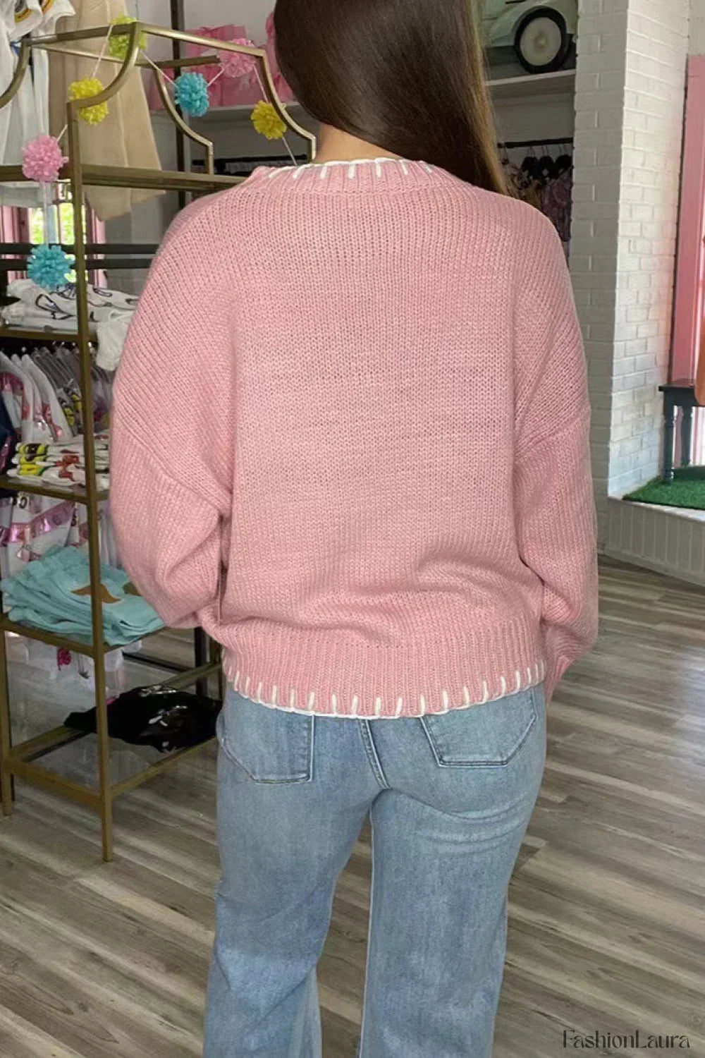 Bow Jacquard Knit Pullover Sweater