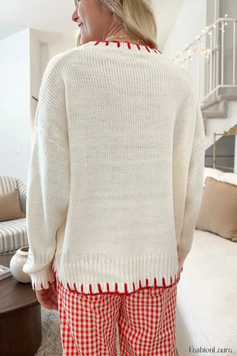 Bow Jacquard Knit Pullover Sweater