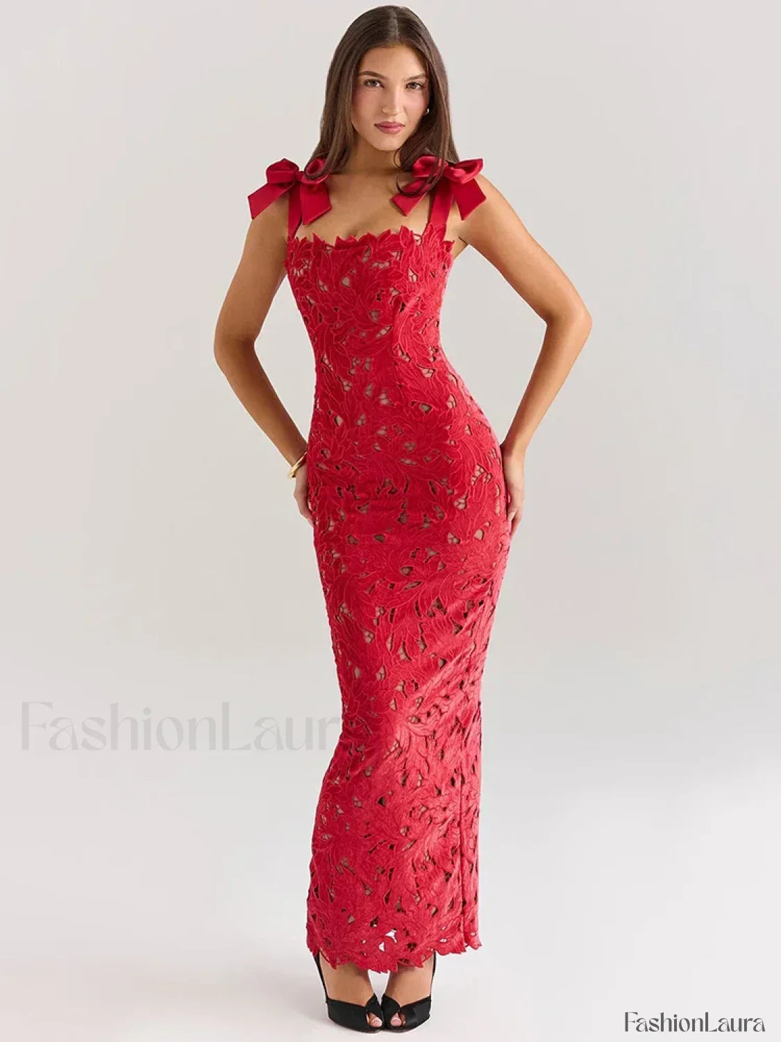 Bow Lace Backless Maxi Dress