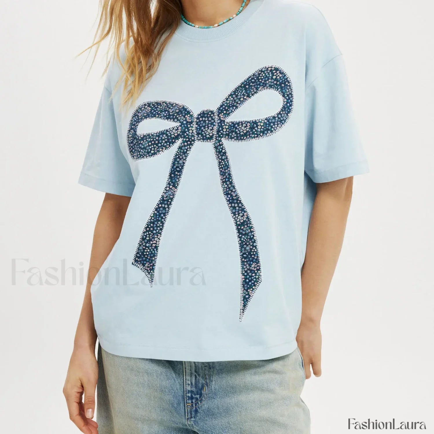 Bow Letter Number Pattern T-Shirt