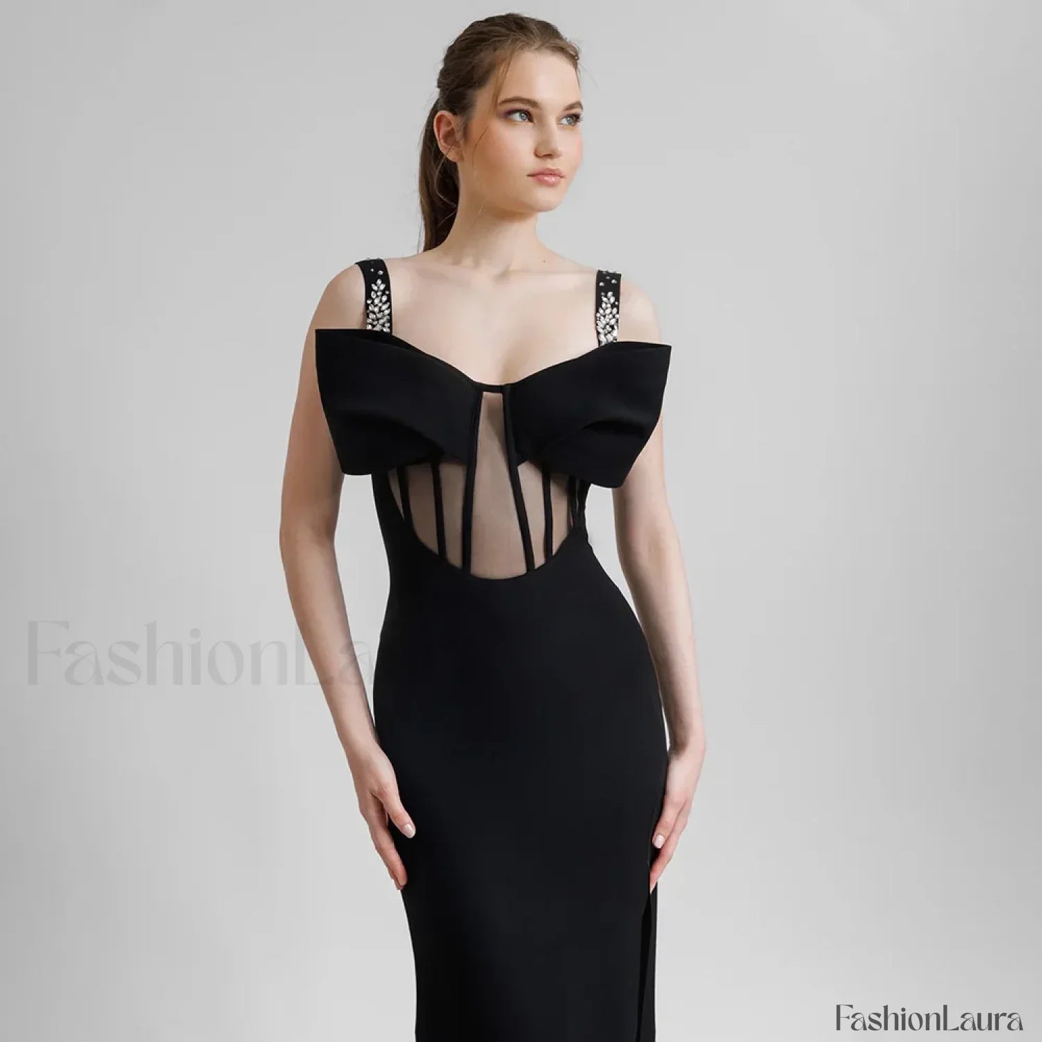 Bow Mesh Spaghetti Maxi Dress