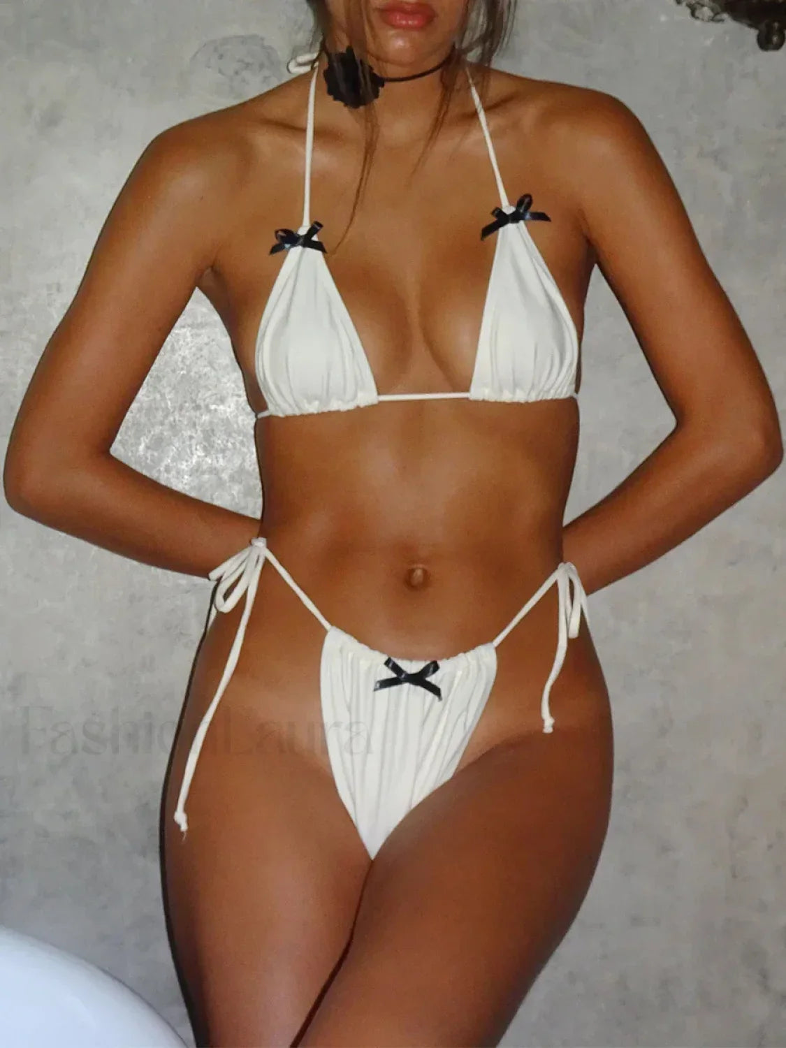 Bow Patchwork Contrast Bikini Set