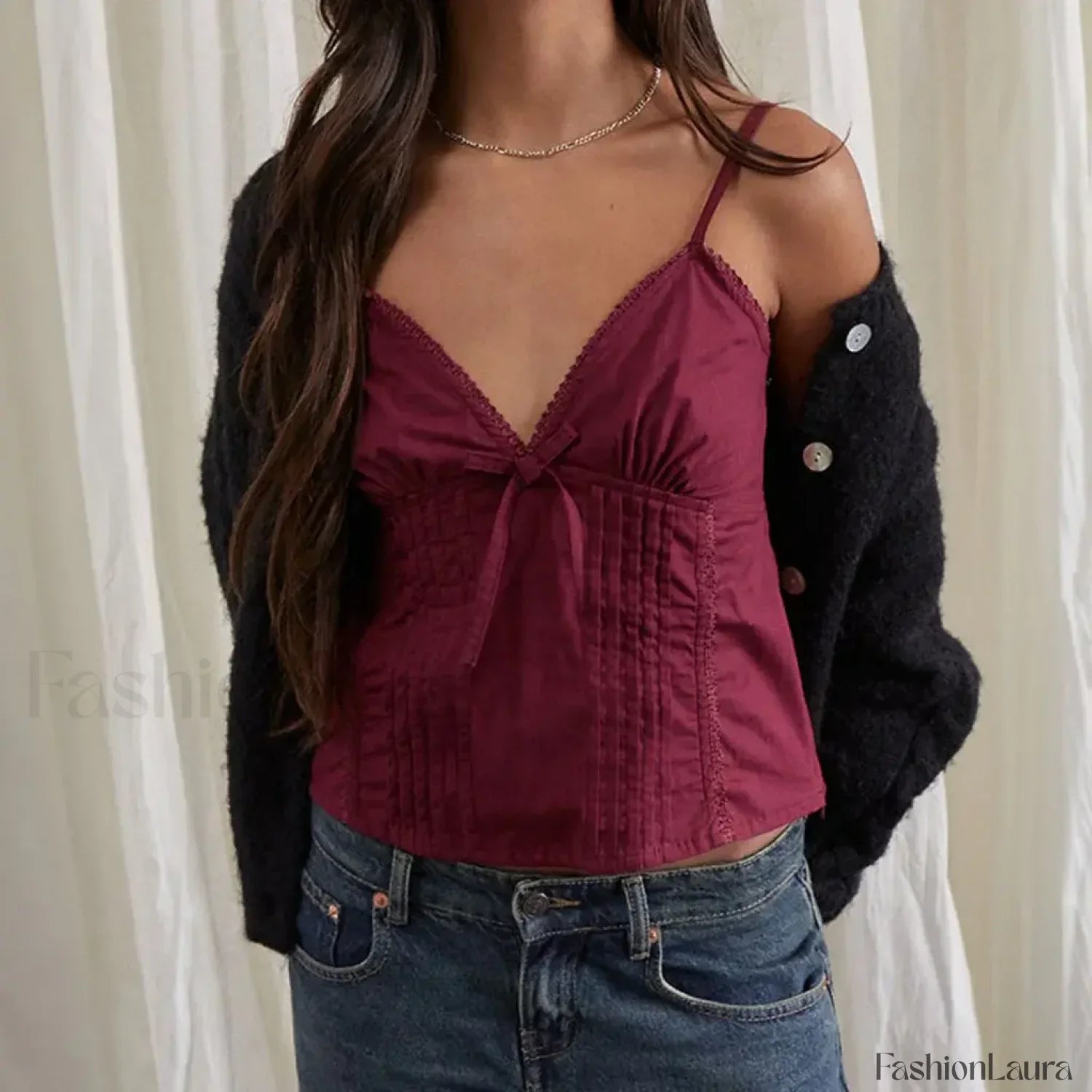 Bow V-Neck Adjustable Crop Top