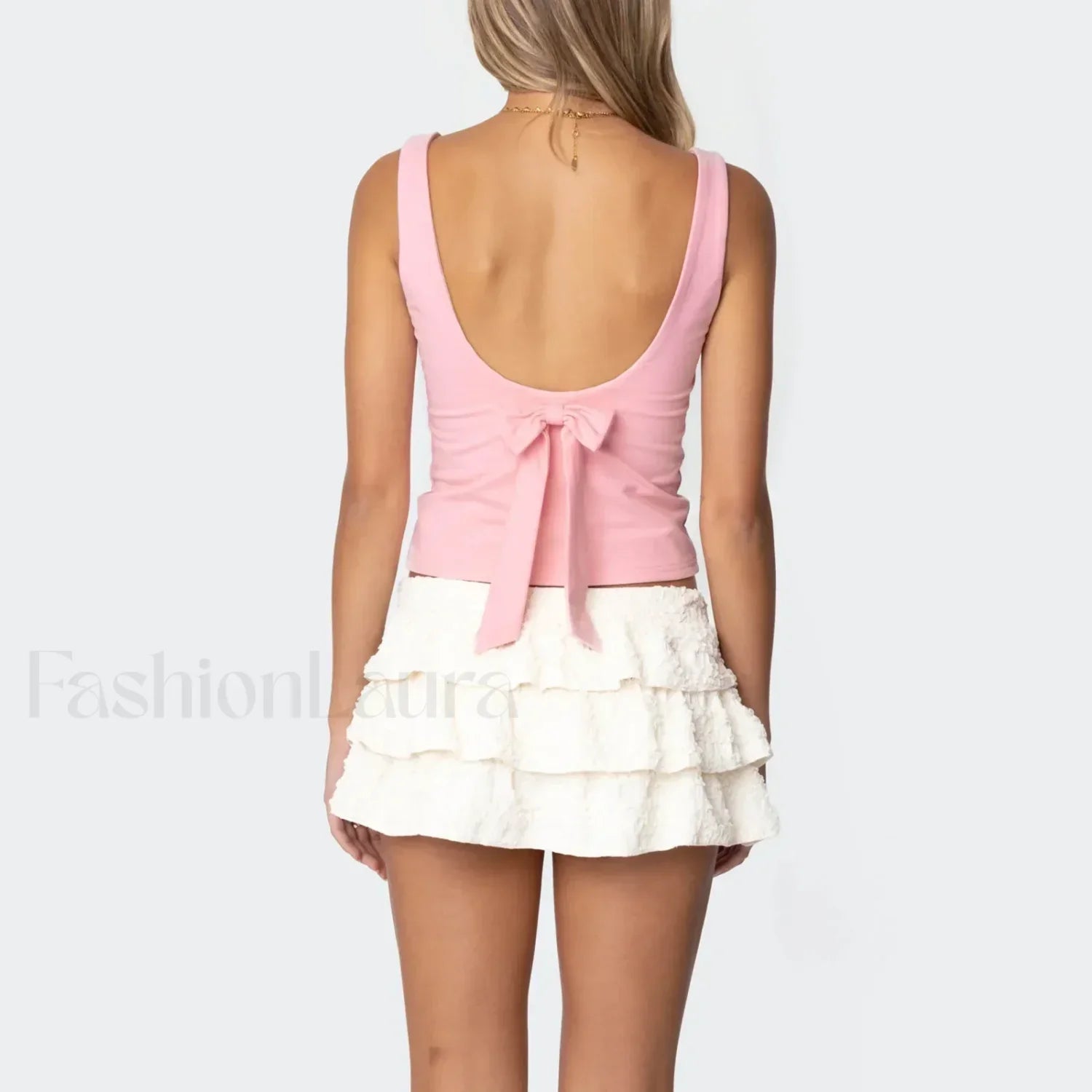 Bowknot Square-Back Crop Top