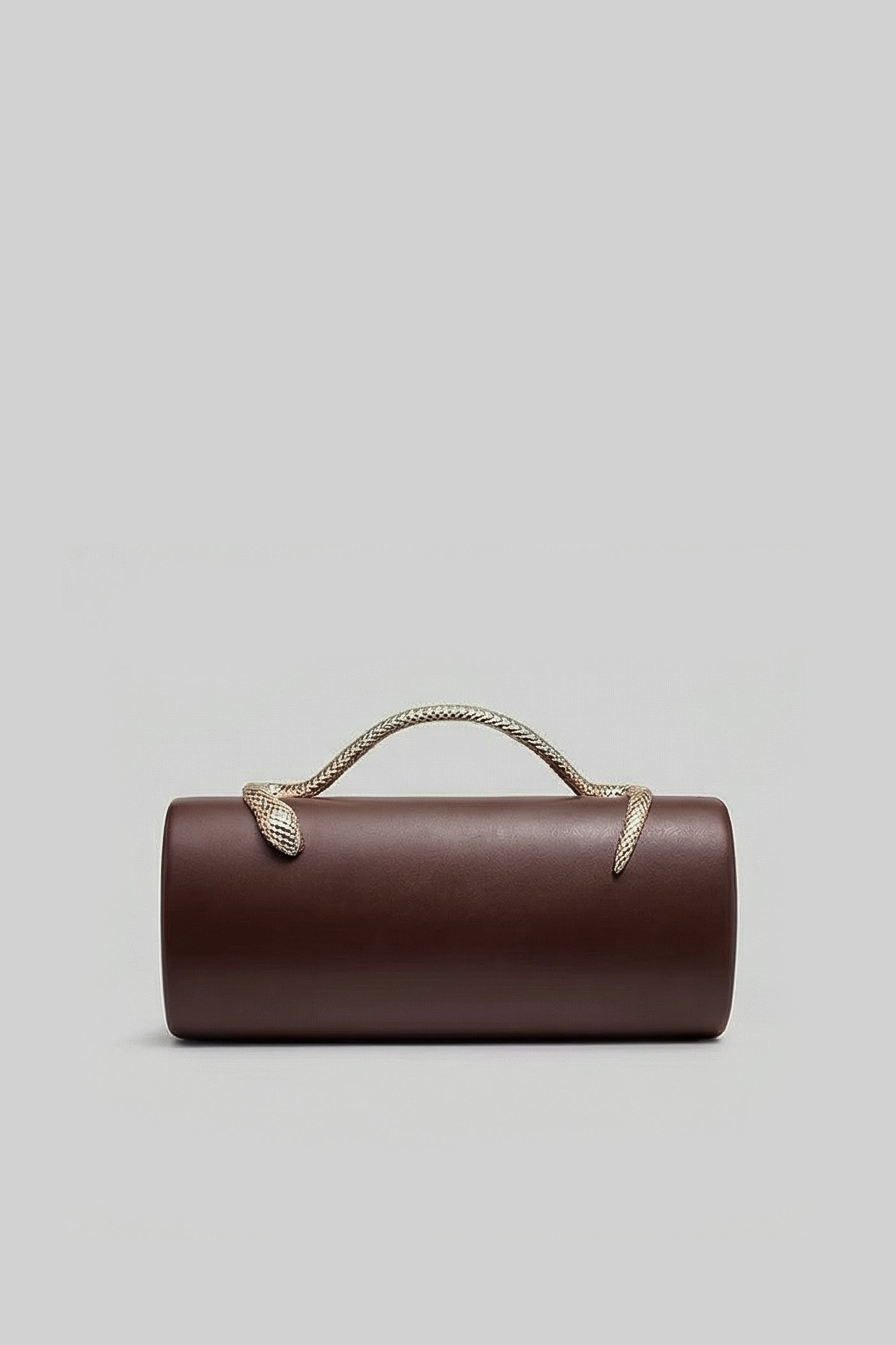 Structured Clutch Bag with Snake Handle And Gold Chain – Brown