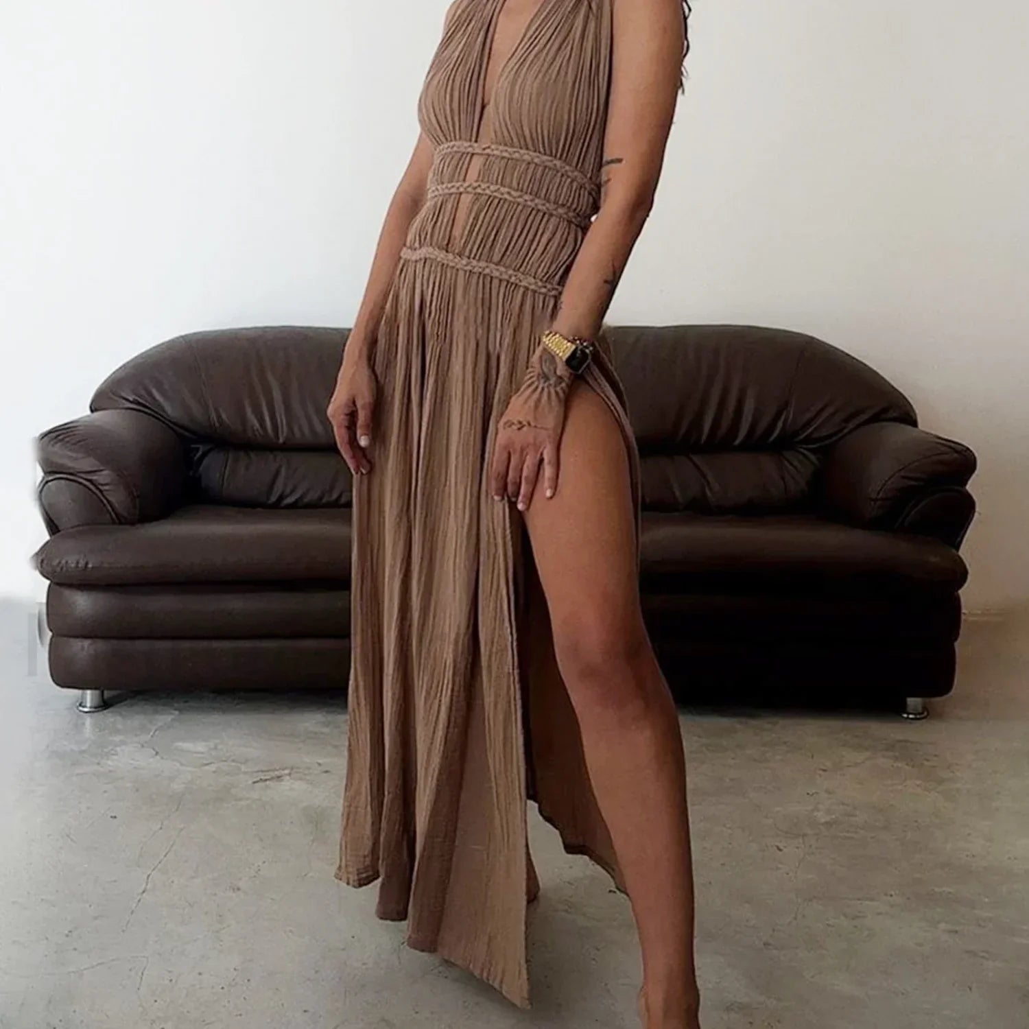 Braided Rope Off-Shoulder Boho Dress