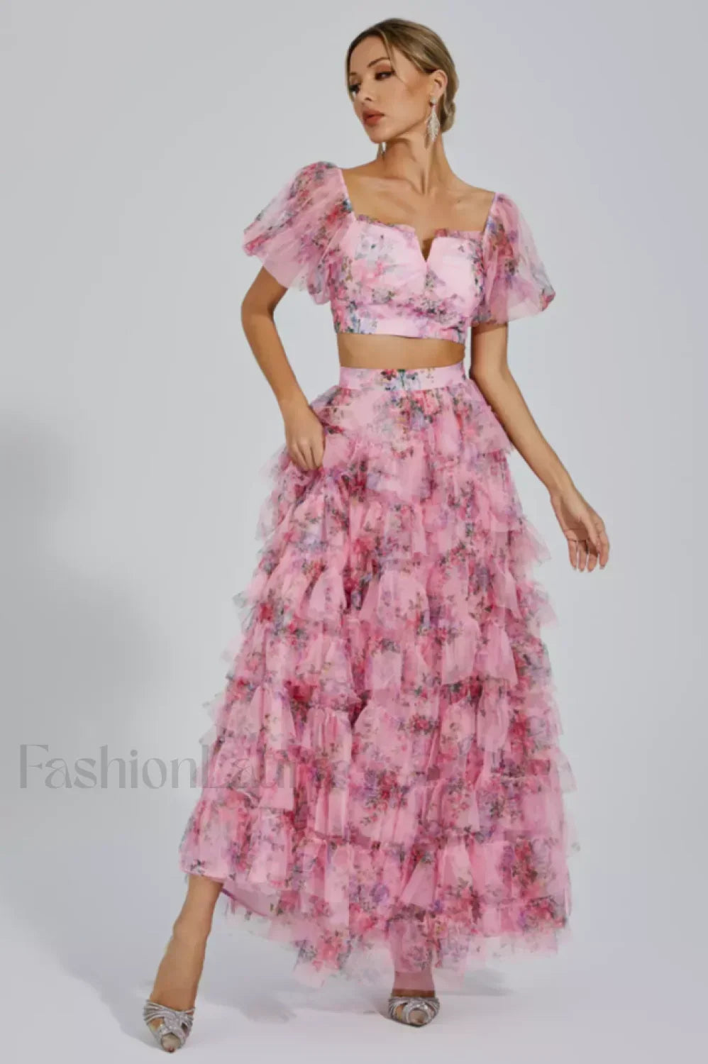 Braylee Purple Stylish Floral Ruched Set