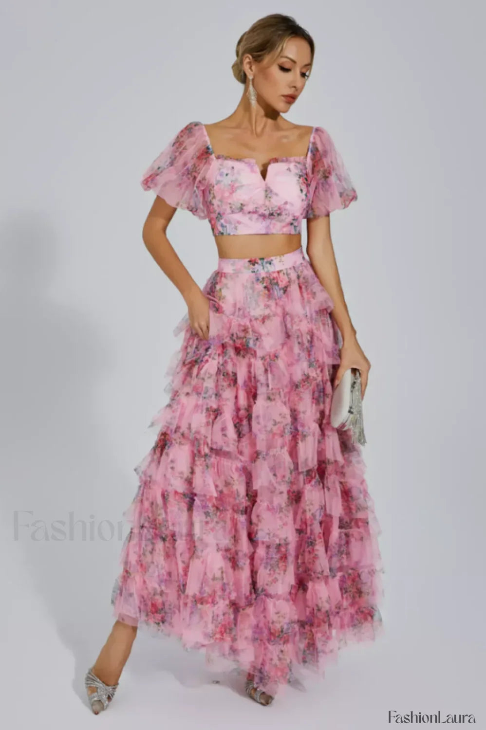 Braylee Purple Stylish Floral Ruched Set