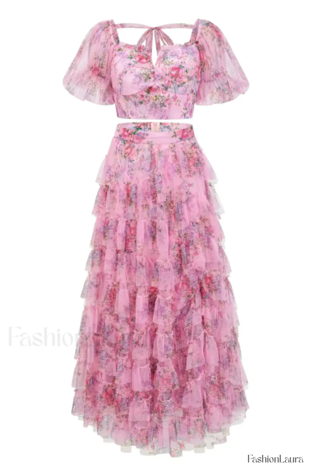 Braylee Purple Stylish Floral Ruched Set