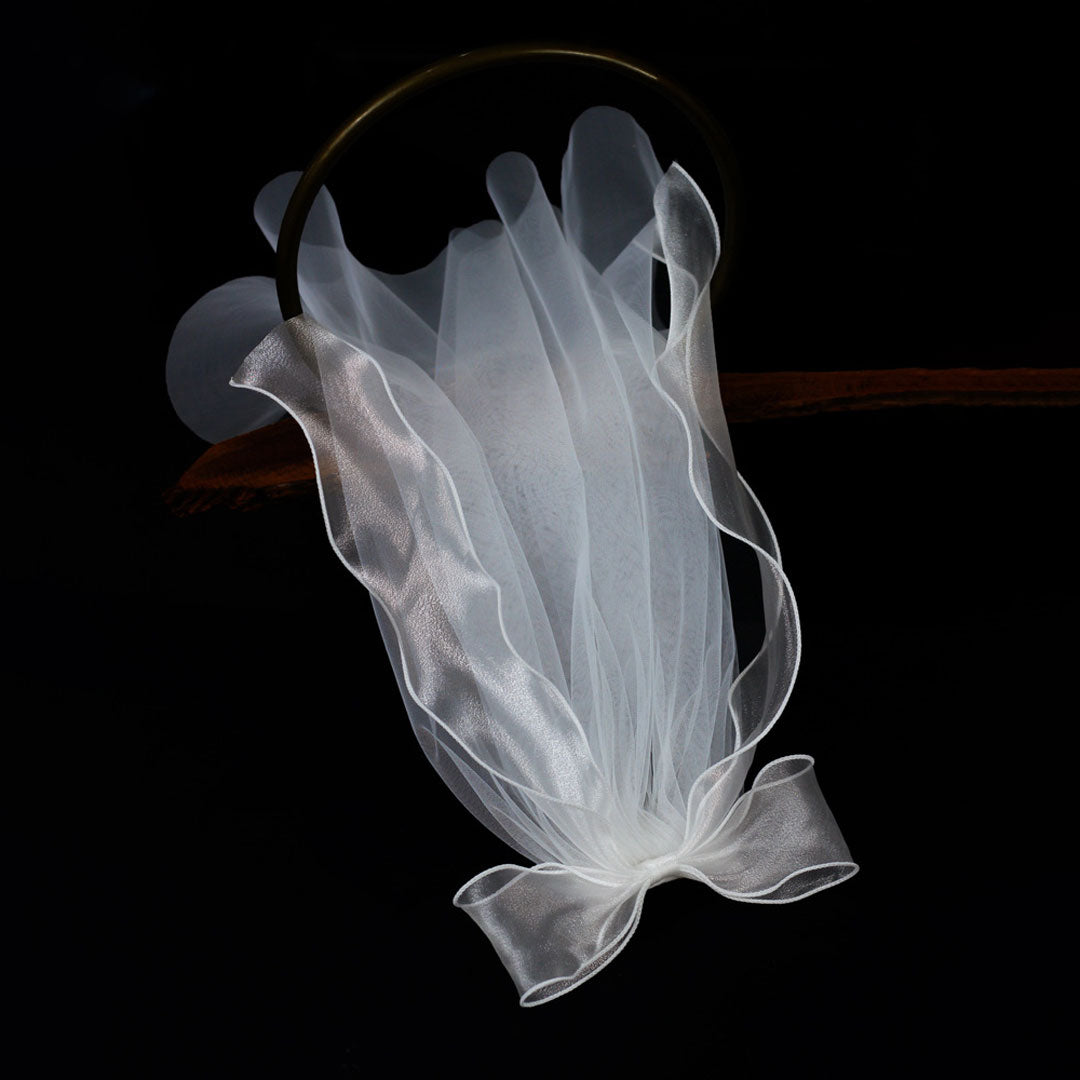 Bride To Be Short Ethereal Soft Tulle Polished Wavy Mesh Bow Veil