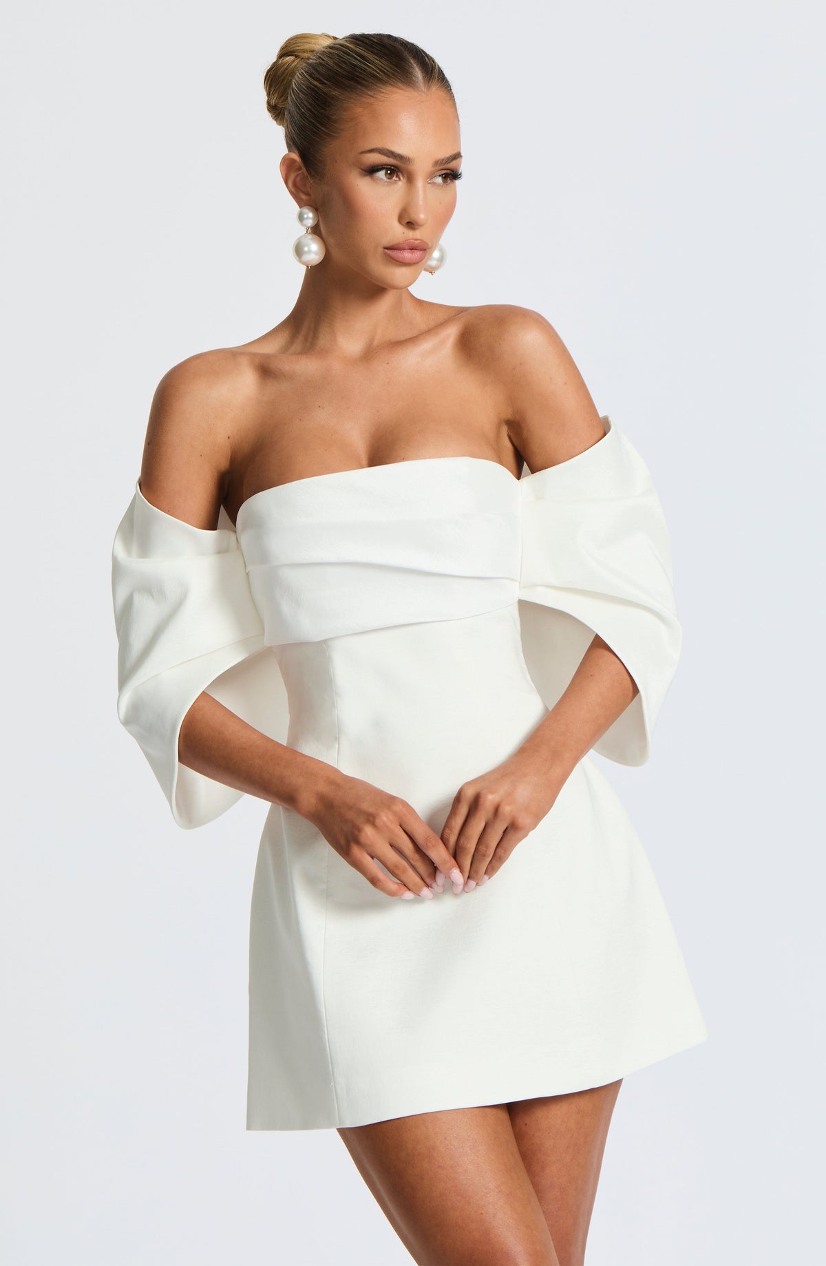 Off Shoulder Folded Bow Sleeve Fitted A-Line Mini Dress 9
