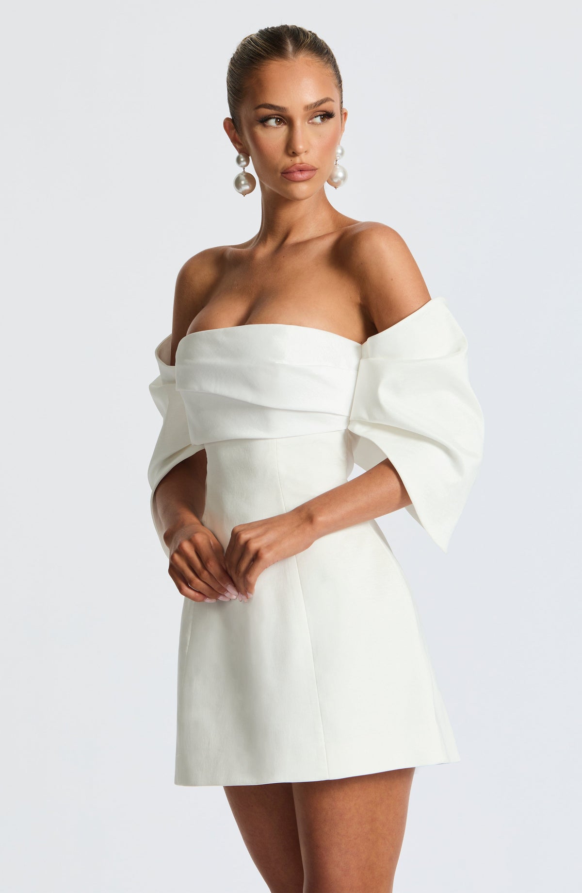 Off Shoulder Folded Bow Sleeve Fitted A-Line Mini Dress 8