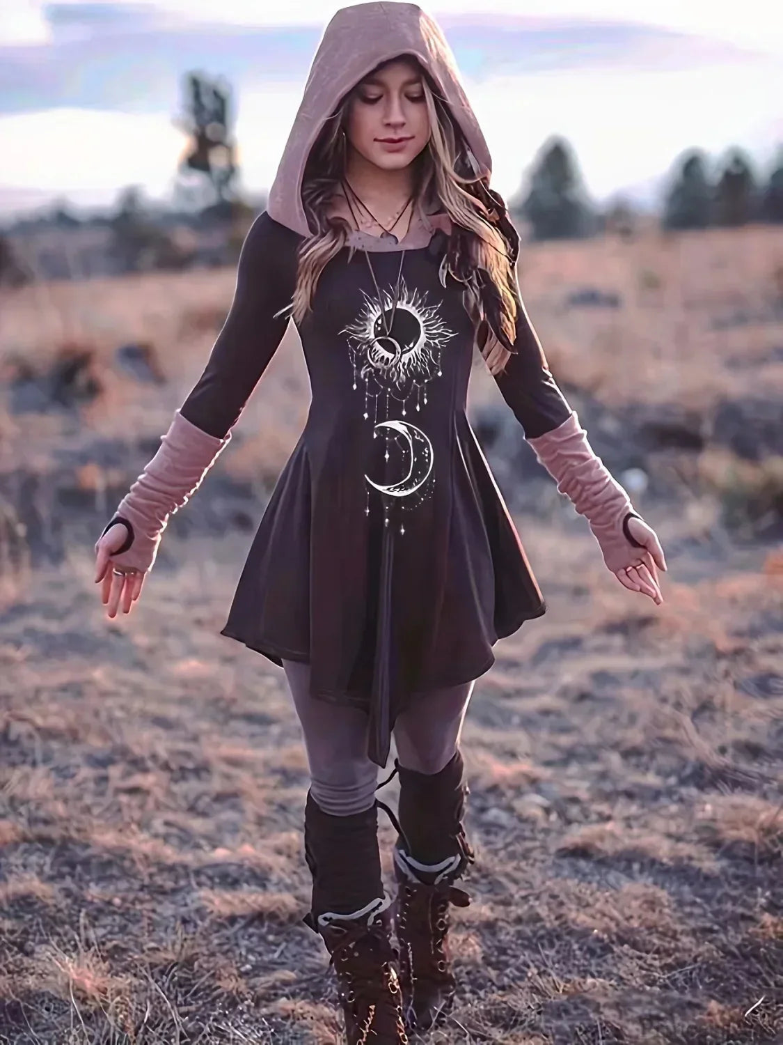 Bright Celestial Hooded Tiny Dress S